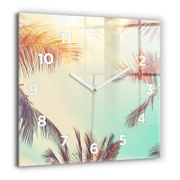 Square glass wall clock Tropical palm trees