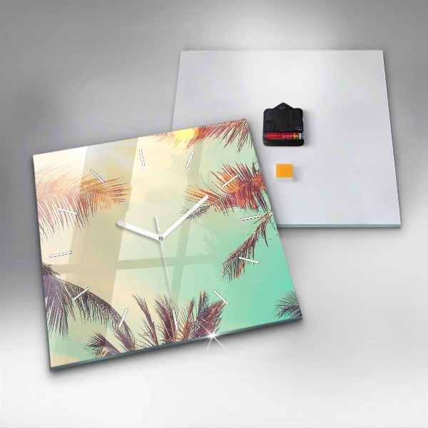 Square glass wall clock Tropical palm trees