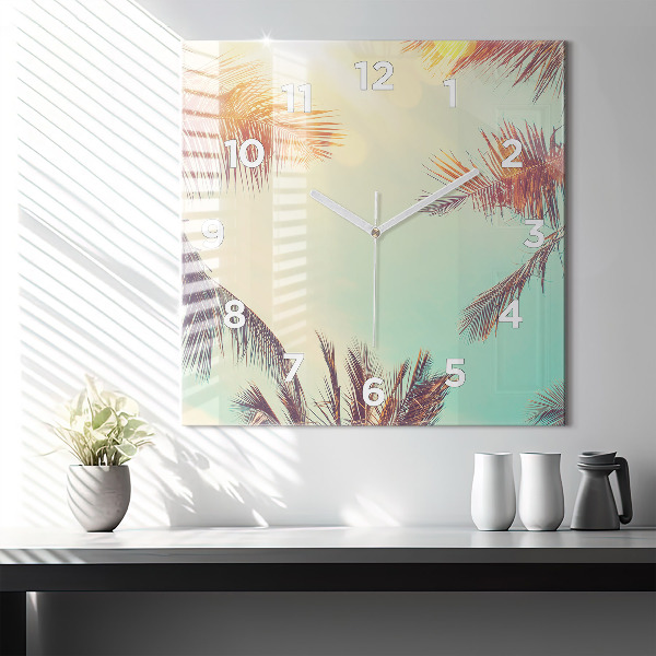 Square glass wall clock Tropical palm trees
