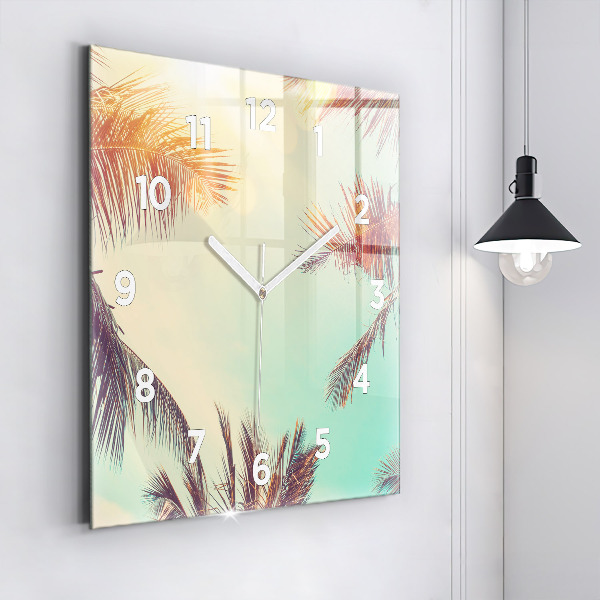 Square glass wall clock Tropical palm trees
