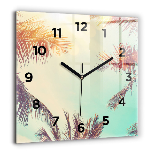 Square glass wall clock Tropical palm trees