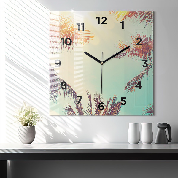Square glass wall clock Tropical palm trees