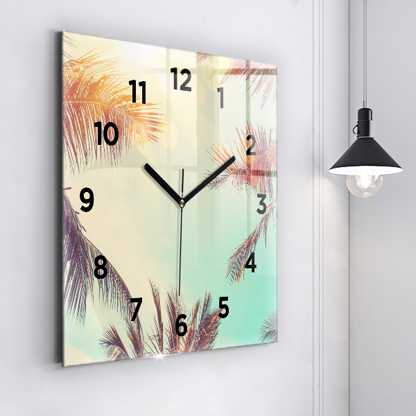 Square glass wall clock Tropical palm trees