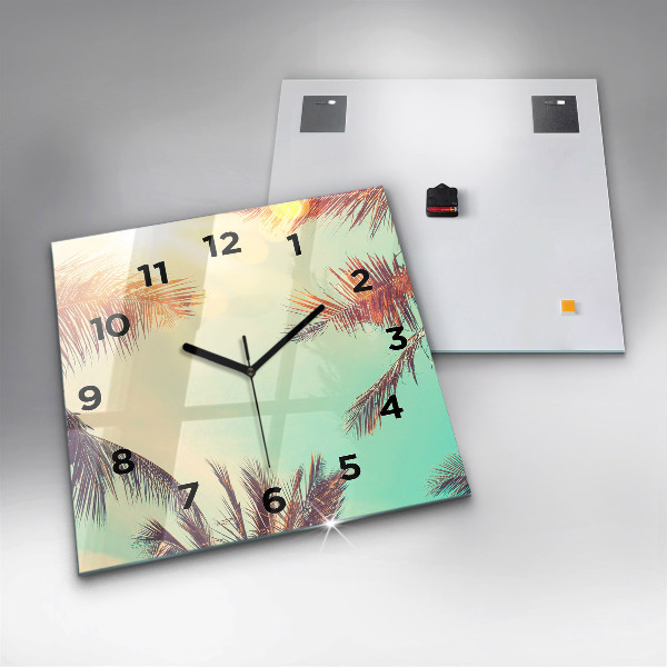 Square glass wall clock Tropical palm trees