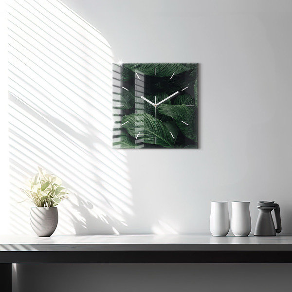 Square glass wall clock Tropical Monstera