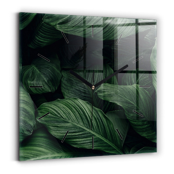 Square glass wall clock Tropical Monstera