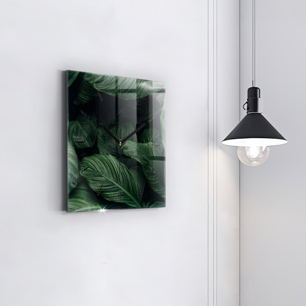 Square glass wall clock Tropical Monstera