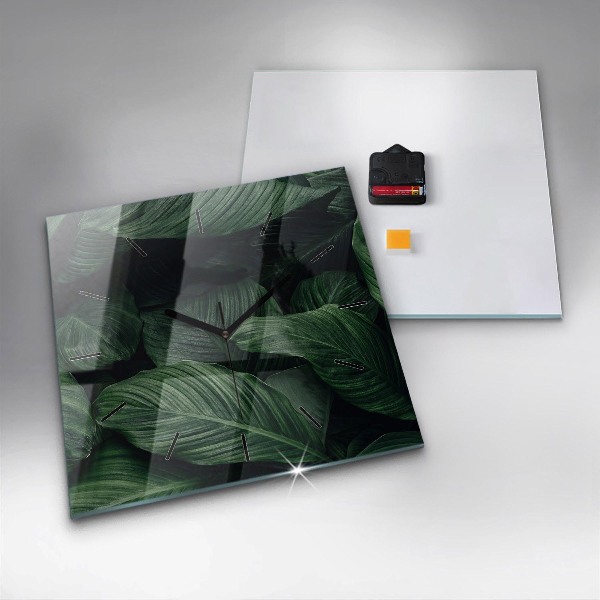 Square glass wall clock Tropical Monstera
