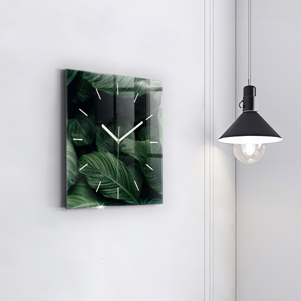 Square glass wall clock Tropical Monstera