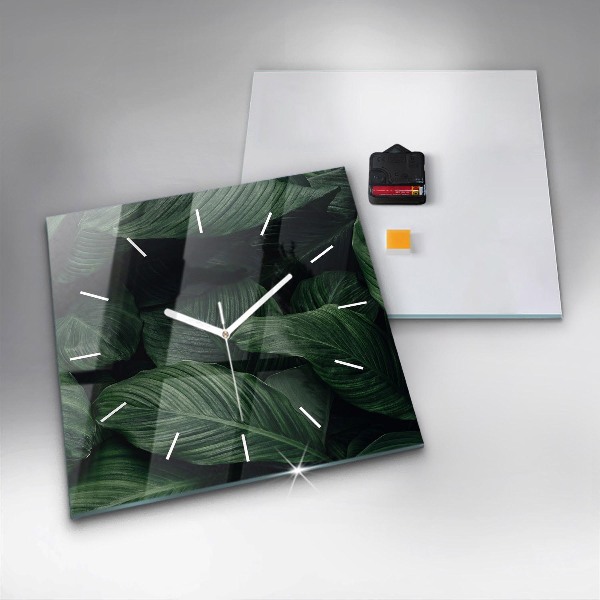 Square glass wall clock Tropical Monstera