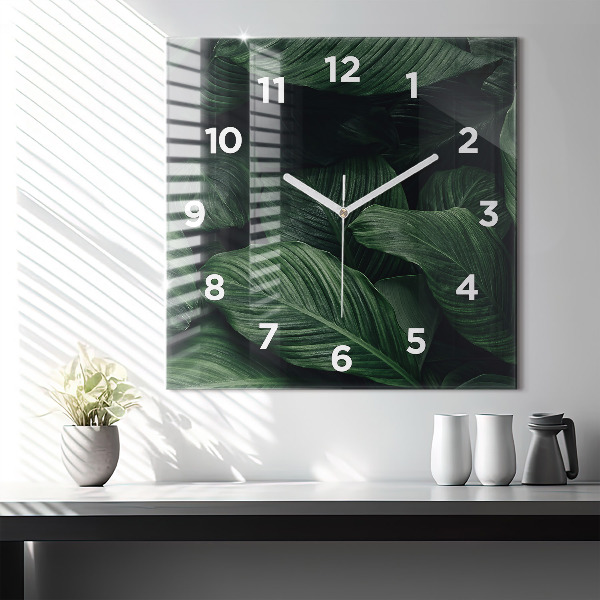 Square glass wall clock Tropical Monstera
