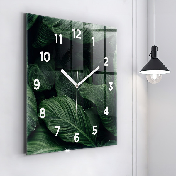 Square glass wall clock Tropical Monstera
