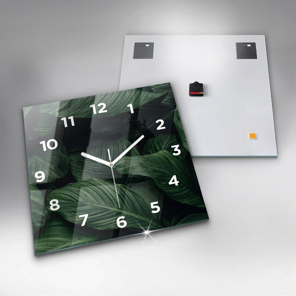 Square glass wall clock Tropical Monstera