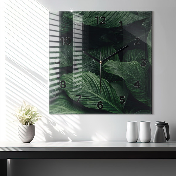 Square glass wall clock Tropical Monstera