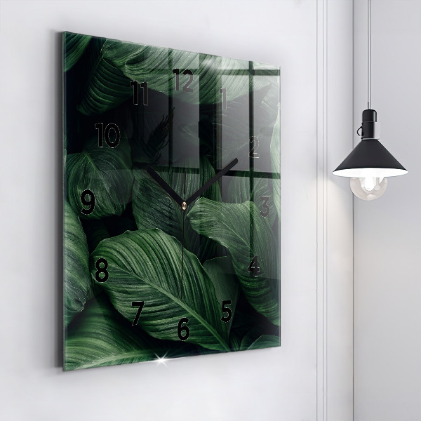 Square glass wall clock Tropical Monstera