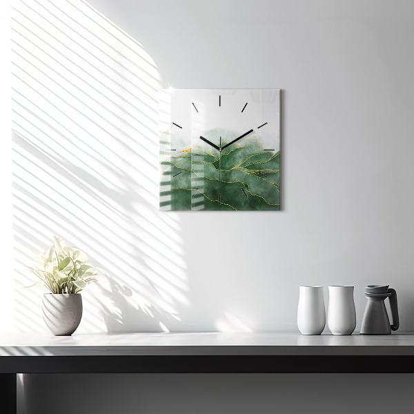Square glass wall clock Abstraction leaves