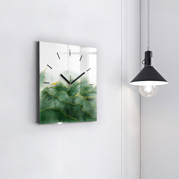 Square glass wall clock Abstraction leaves
