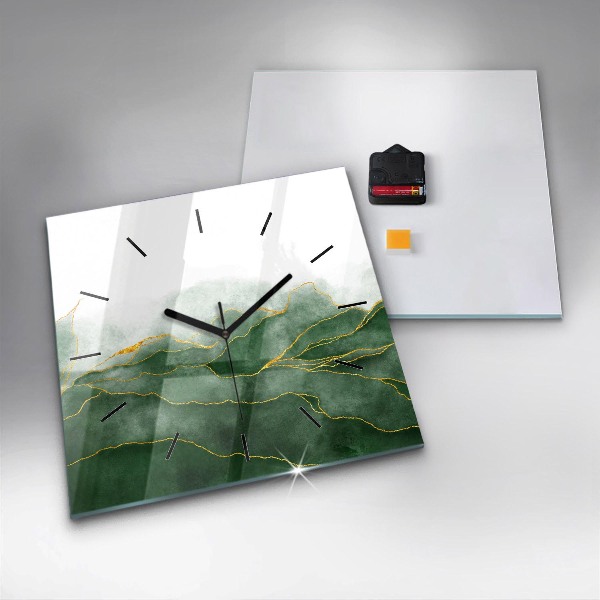 Square glass wall clock Abstraction leaves