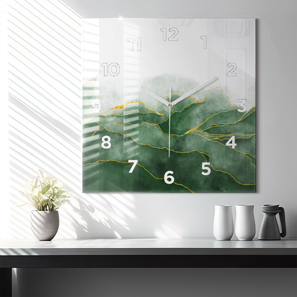 Square glass wall clock Abstraction leaves