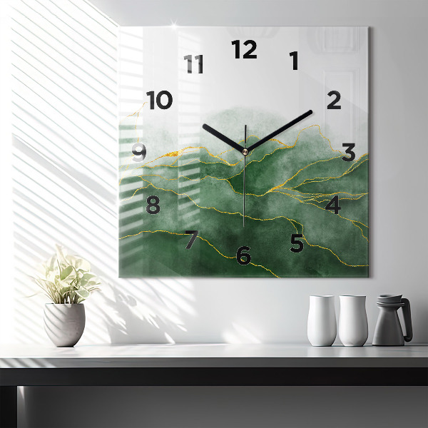 Square glass wall clock Abstraction leaves