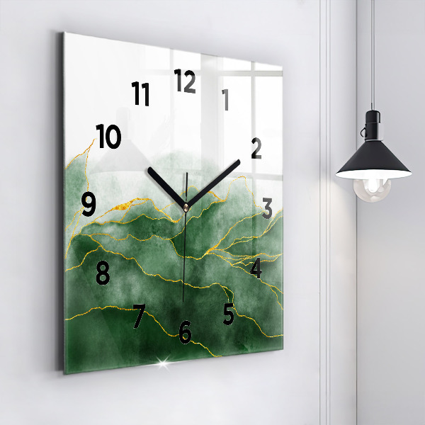 Square glass wall clock Abstraction leaves