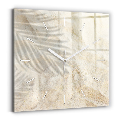 Square glass wall clock Palm tree shadow sand