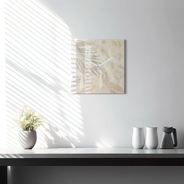Square glass wall clock Palm tree shadow sand
