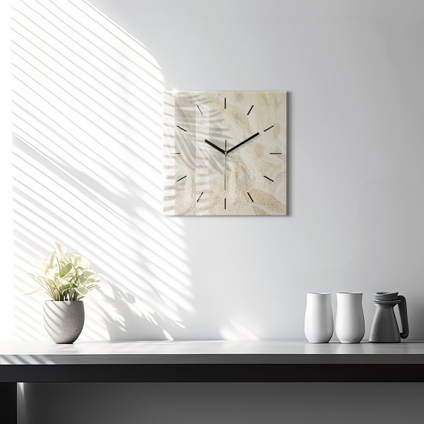 Square glass wall clock Palm tree shadow sand