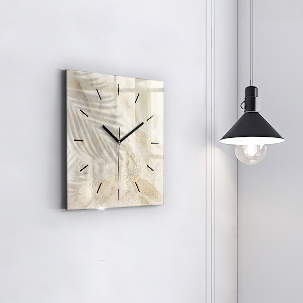Square glass wall clock Palm tree shadow sand