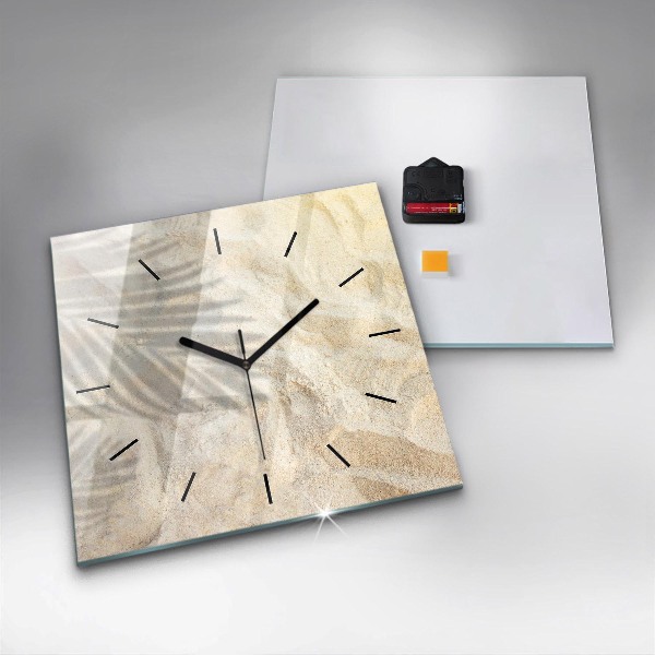 Square glass wall clock Palm tree shadow sand