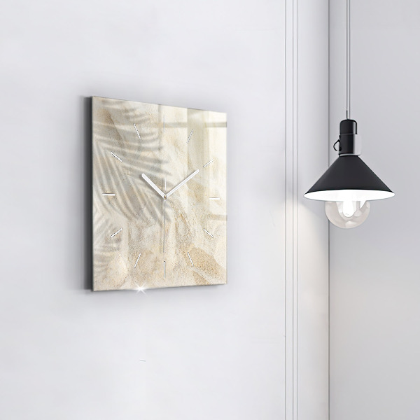 Square glass wall clock Palm tree shadow sand
