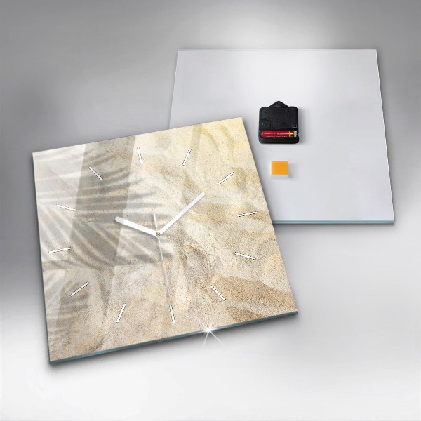 Square glass wall clock Palm tree shadow sand