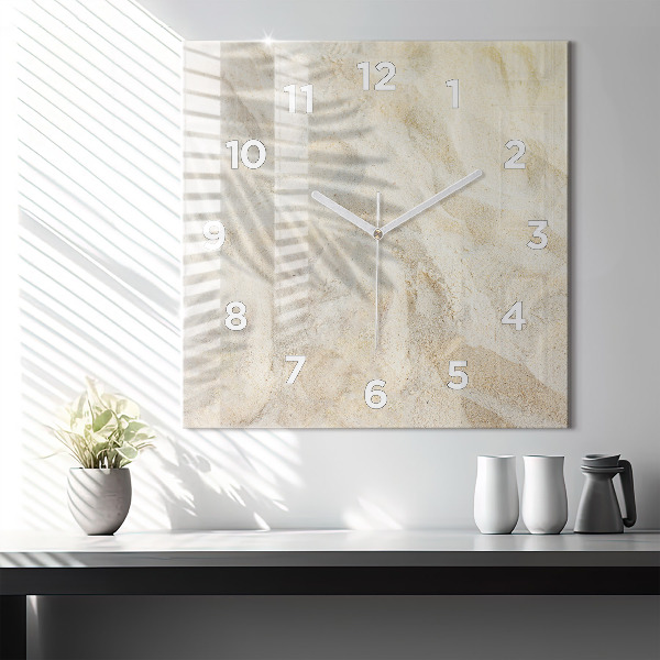 Square glass wall clock Palm tree shadow sand