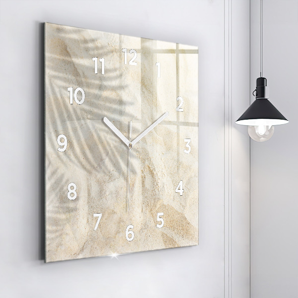 Square glass wall clock Palm tree shadow sand