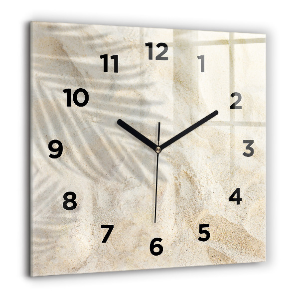 Square glass wall clock Palm tree shadow sand