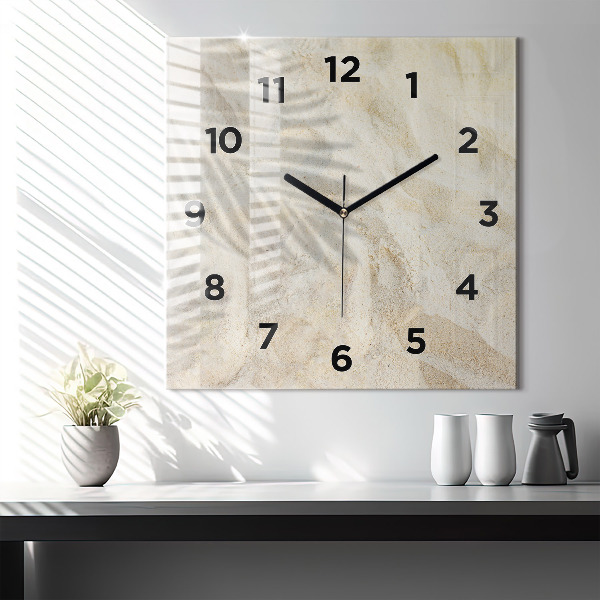 Square glass wall clock Palm tree shadow sand