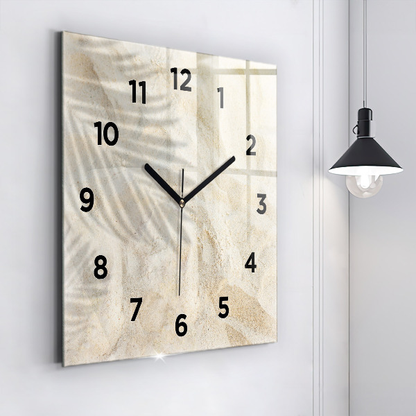 Square glass wall clock Palm tree shadow sand