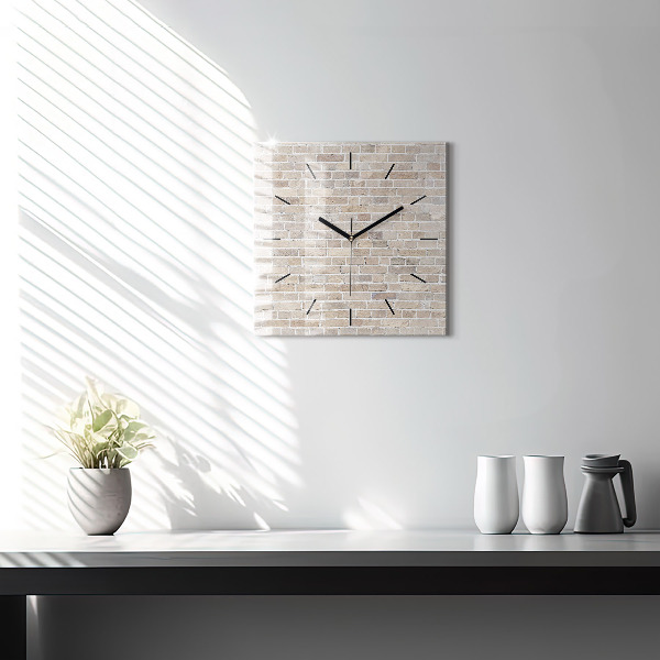 Square glass wall clock Brick wall