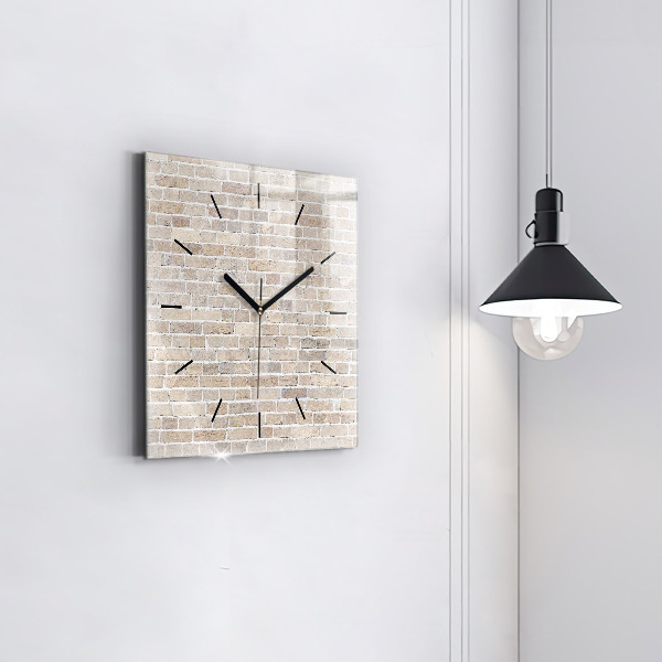 Square glass wall clock Brick wall