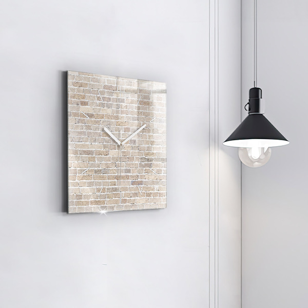 Square glass wall clock Brick wall