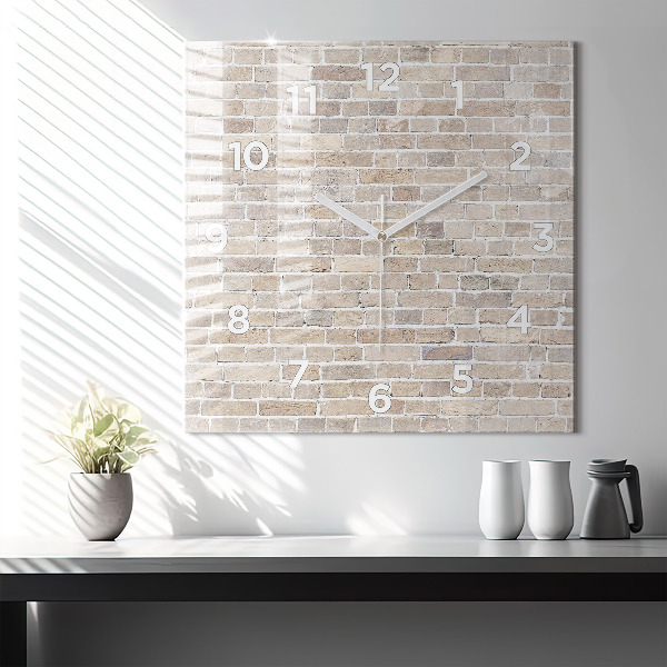 Square glass wall clock Brick wall