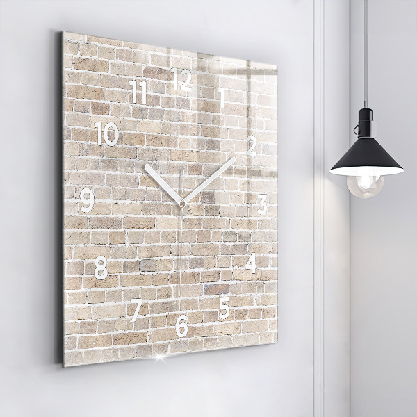 Square glass wall clock Brick wall