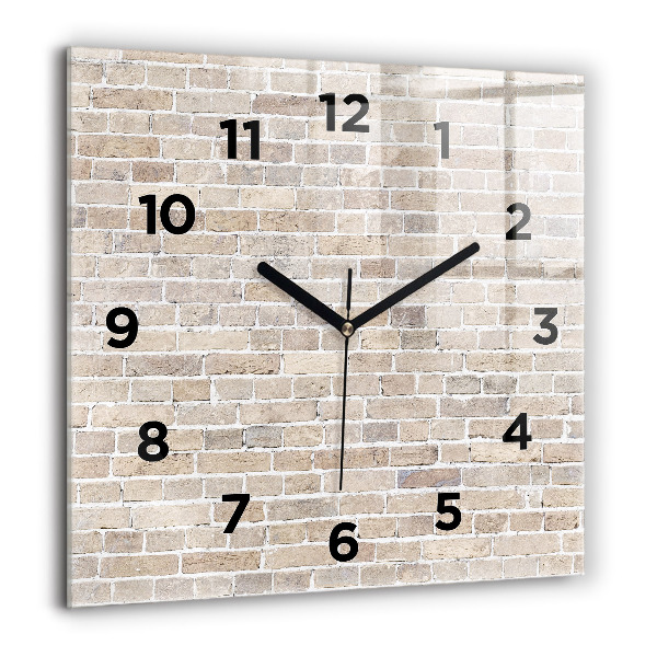 Square glass wall clock Brick wall