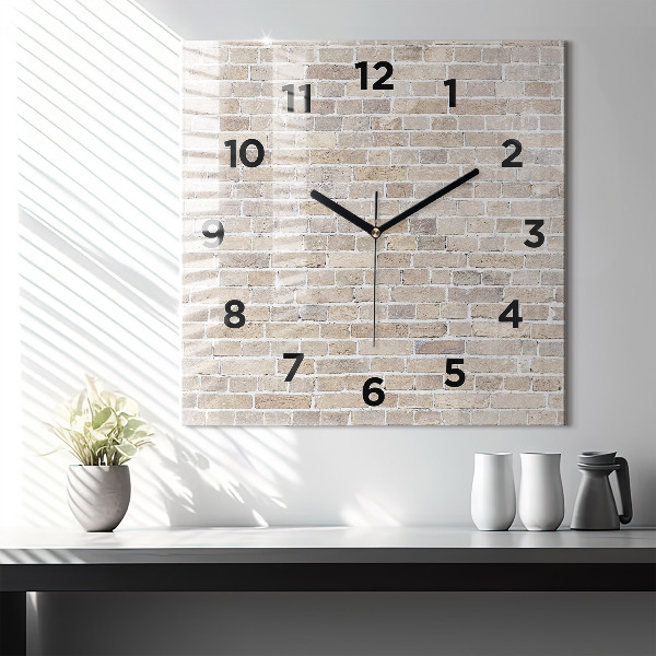 Square glass wall clock Brick wall