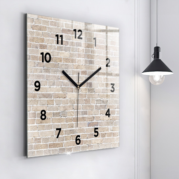 Square glass wall clock Brick wall