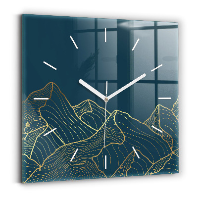 Square glass wall clock Sketch of the mountains