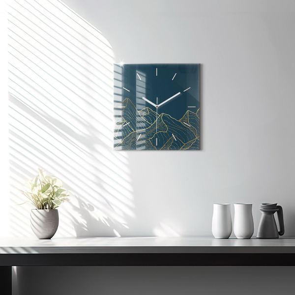 Square glass wall clock Sketch of the mountains