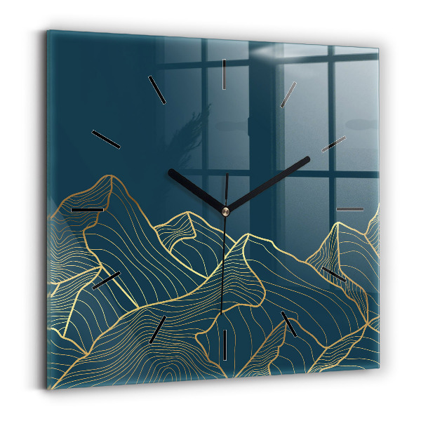 Square glass wall clock Sketch of the mountains