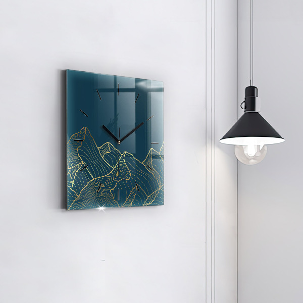 Square glass wall clock Sketch of the mountains