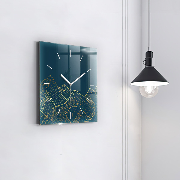 Square glass wall clock Sketch of the mountains